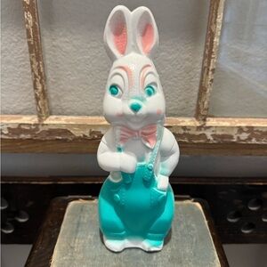 Vintage Rabbit Figurine with Pink and Teal Accents